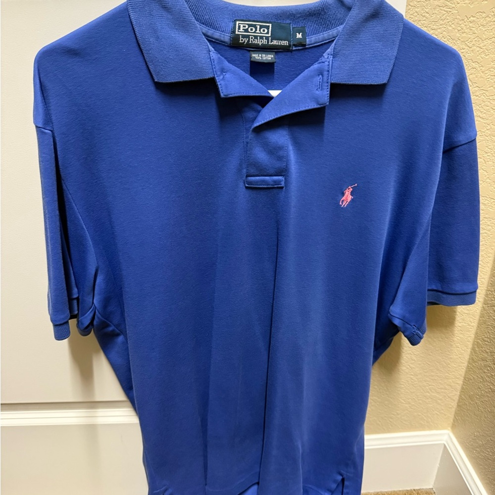 Ralph Lauren Men's Polo Shirt in Blue with Pink Logo